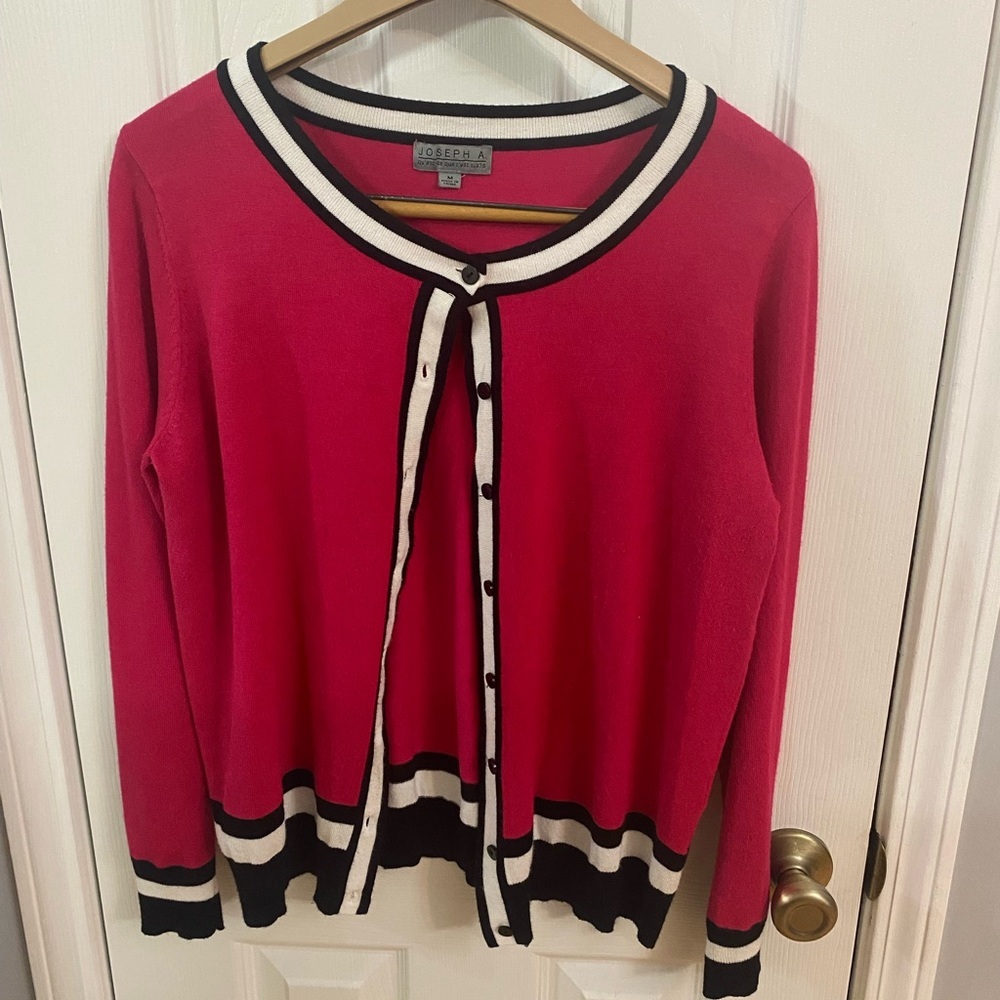 Joseph Fuchsia Cardigan‎ with Black and White Trim